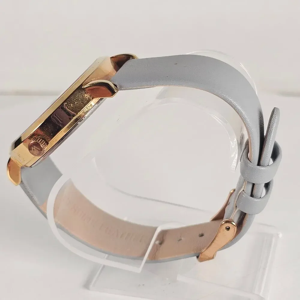 Wristology Women's Quartz Watch 38mm Gold Case Gray Leather Band, New Battery